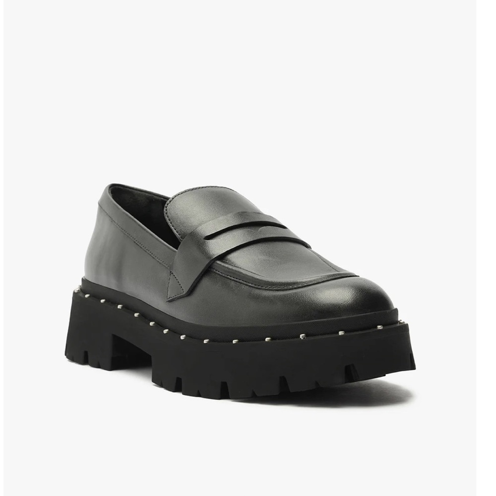 SCHUTZ Black Studded Leather Loafers 7.5
